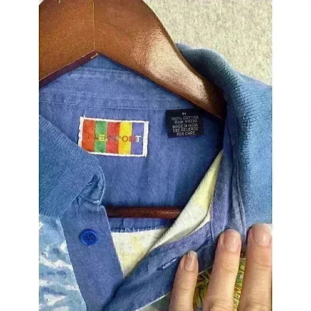 Vintage 90s Dad M E Sport Polo Mens Medium Beach Hawaiian Short Sleeve Shirt - Picture 2 of 5